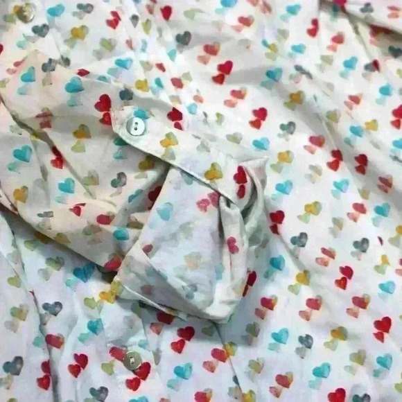 JANE & DELANCEY Flowy Ruffle Rainbow Heart Button Roll Tab Sleeve Blouse Women M - Picture 10 of 11